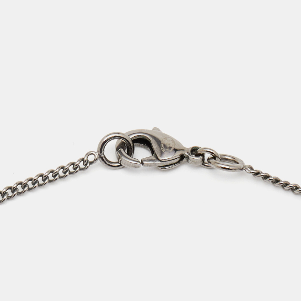 CHANEL Gunmetal Tone Black CC Charm Faux Pearl Drop Necklace - Picture 4 of 5